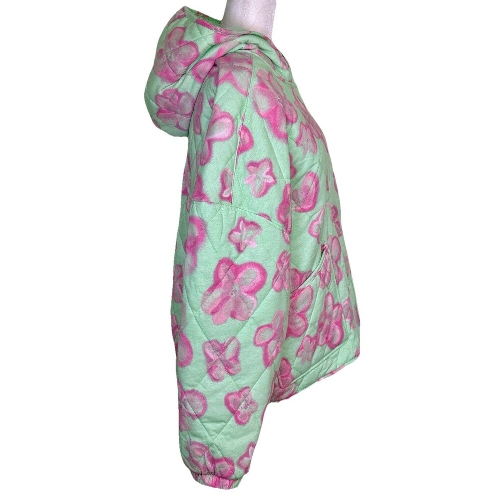 Women’s Mint Green Pink‎ Floral Quilted Hooded Jacket Candycore Whimsical XXL - Picture 4 of 9